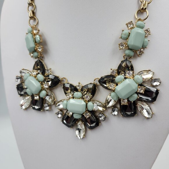 Smokey Grey and Pale Blue Rhinestone Jeweled Necklace - Picture 5 of 10